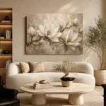 Ivory & Warm Stone Horizontal Magnolia Flower Wall Art Canvas Print - Image 7