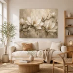 Ivory & Warm Stone Horizontal Magnolia Flower Wall Art Canvas Print - Image 8