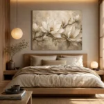 Ivory & Warm Stone Horizontal Magnolia Flower Wall Art Canvas Print - Image 9