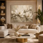 Ivory & Warm Stone Horizontal Magnolia Flower Wall Art Canvas Print - Image 10