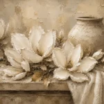 Ivory Champagne Magnolia Still Life Flower Wall Art Canvas Print