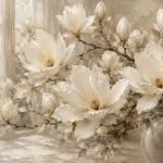 Ivory & Pearl Conservatory Magnolia Flower Wall Art Canvas Print