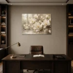 Ivory & Pearl Conservatory Magnolia Flower Wall Art Canvas Print displayed in a contemporary gallery-inspired room