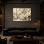 Ivory & Pearl Conservatory Magnolia Flower Wall Art Canvas Print shown in a warm modern interior