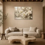 Ivory & Pearl Conservatory Magnolia Flower Wall Art Canvas Print presented in a sophisticated home setting