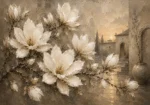 Ivory Greige Magnolia Courtyard Flower Wall Art Canvas Print