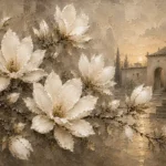 Ivory Greige Magnolia Courtyard Flower Wall Art Canvas Print