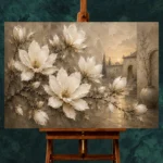 Ivory Greige Magnolia Courtyard Flower Wall Art Canvas Print - Image 2