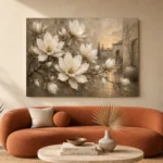 Ivory Greige Magnolia Courtyard Flower Wall Art Canvas Print - Image 3