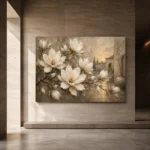Ivory Greige Magnolia Courtyard Flower Wall Art Canvas Print - Image 6