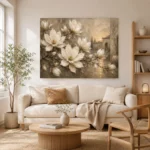 Ivory Greige Magnolia Courtyard Flower Wall Art Canvas Print - Image 8