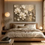 Ivory Greige Magnolia Courtyard Flower Wall Art Canvas Print - Image 9