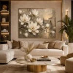Ivory Greige Magnolia Courtyard Flower Wall Art Canvas Print - Image 10