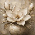 Ivory Champagne Magnolia Vessel Flower Wall Art Canvas Print