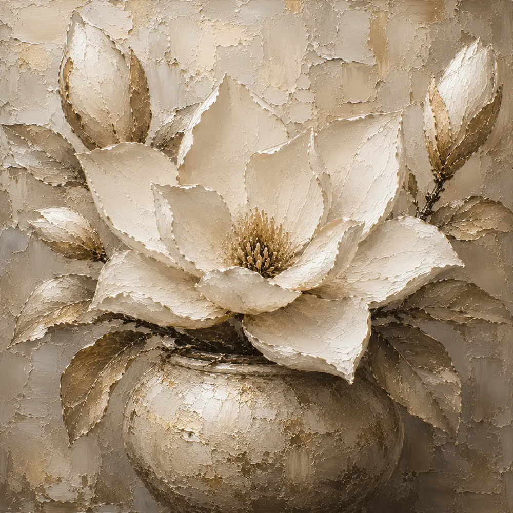 Ivory Champagne Magnolia Vessel Flower Wall Art Canvas Print