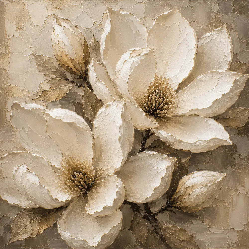 Ivory Champagne Magnolia Petal Flower Wall Art Canvas Print