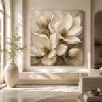 Ivory Champagne Magnolia Petal Flower Wall Art Canvas Print - Image 8