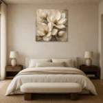 Ivory Champagne Magnolia Petal Flower Wall Art Canvas Print showcased in an elegant minimalist interior