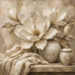 Ivory Greige Magnolia Still Life Flower Wall Art Canvas Print