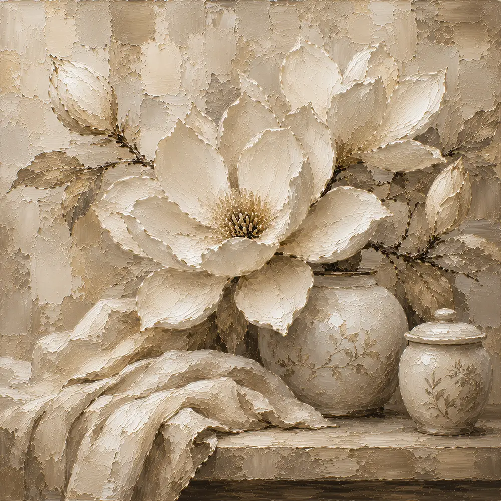 Ivory Greige Magnolia Still Life Flower Wall Art Canvas Print