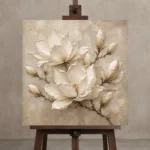 Ivory Stone Magnolia Cluster Flower Wall Art Canvas Print displayed on a studio easel