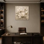 Ivory Stone Magnolia Cluster Flower Wall Art Canvas Print displayed in a contemporary gallery-inspired room