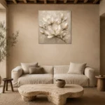 Ivory Stone Magnolia Cluster Flower Wall Art Canvas Print presented in a sophisticated home setting