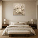 Ivory Stone Magnolia Cluster Flower Wall Art Canvas Print showcased in an elegant minimalist interior