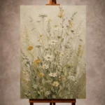 Sage and cream Wildflower Wall Art print for elegant interiors. No text or watermarks in design.
