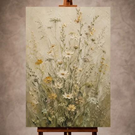 Sage and cream Wildflower Wall Art print for elegant interiors. No text or watermarks in design.