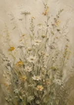 Sage & Cream Meadow Wildflower Wall Art Canvas Print