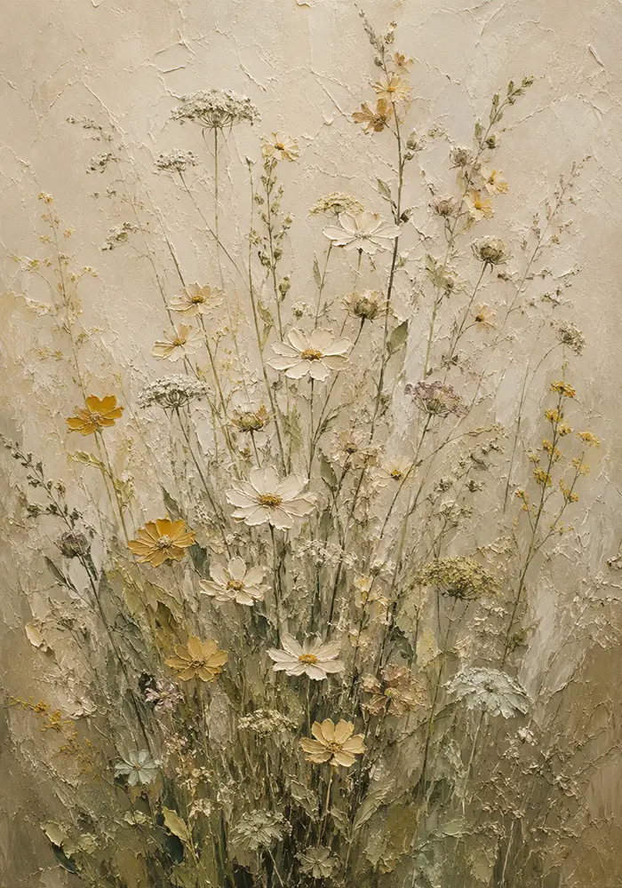 Sage & Cream Meadow Wildflower Wall Art Canvas Print