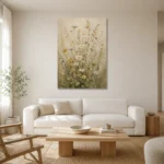 Sage & Cream Meadow Wildflower Wall Art Canvas Print styled in a refined neutral interior
