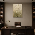 Sage & Cream Meadow Wildflower Wall Art Canvas Print displayed in a contemporary gallery-inspired room