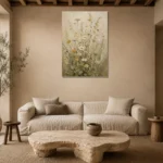 Sage & Cream Meadow Wildflower Wall Art Canvas Print presented in a sophisticated home setting