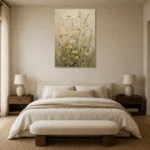 Sage & Cream Meadow Wildflower Wall Art Canvas Print showcased in an elegant minimalist interior