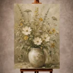 Sage green and taupe Wildflower Wall Art print for elegant interiors. No text or watermarks in design.