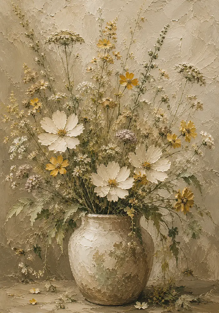 Sage Green & Taupe Wildflower Wall Art Canvas Print