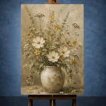 Sage Green & Taupe Wildflower Wall Art Canvas Print - Image 2