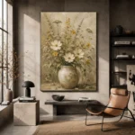 Sage Green & Taupe Wildflower Wall Art Canvas Print - Image 3