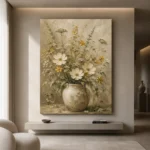 Sage Green & Taupe Wildflower Wall Art Canvas Print - Image 4