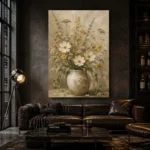 Sage Green & Taupe Wildflower Wall Art Canvas Print - Image 5