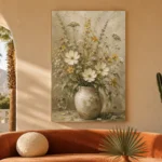 Sage Green & Taupe Wildflower Wall Art Canvas Print - Image 6