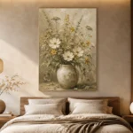 Sage Green & Taupe Wildflower Wall Art Canvas Print - Image 8
