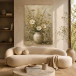 Sage Green & Taupe Wildflower Wall Art Canvas Print - Image 9