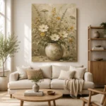 Sage Green & Taupe Wildflower Wall Art Canvas Print - Image 10