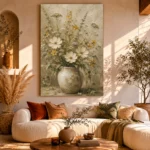 Sage Green & Taupe Wildflower Wall Art Canvas Print - Image 11