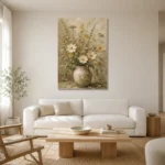 Sage Green & Taupe Wildflower Wall Art Canvas Print styled in a refined neutral interior