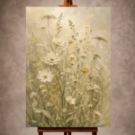 Muted sage and cream Wildflower Wall Art print for elegant interiors. No text or watermarks in design.