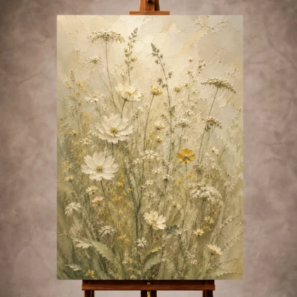 Muted sage and cream Wildflower Wall Art print for elegant interiors. No text or watermarks in design.